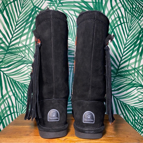 BearPaw Aztec Southwestern Black Suede Fringe Boots Women’s 10 - Picture 5 of 12
